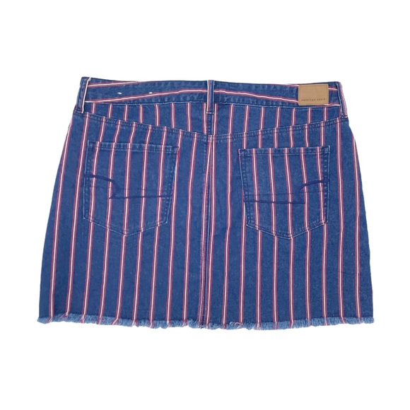 NEW American Eagle Super Stretch Hi-Rise Denim Mini Skirt Retro Stripe Size 16 - Picture 3 of 10